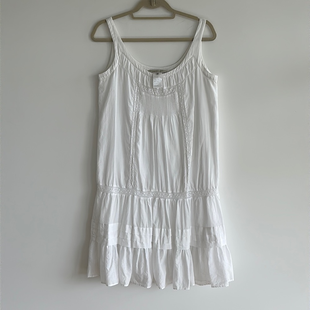 Gerard Darel White Cotton Dropped Waist Tank Dress with Crochet Details Size M